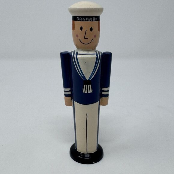 Vintage Hand Carved Wooden Sailor Nautical Navy Denmark Figurine 5” Souvenir - Picture 1 of 3